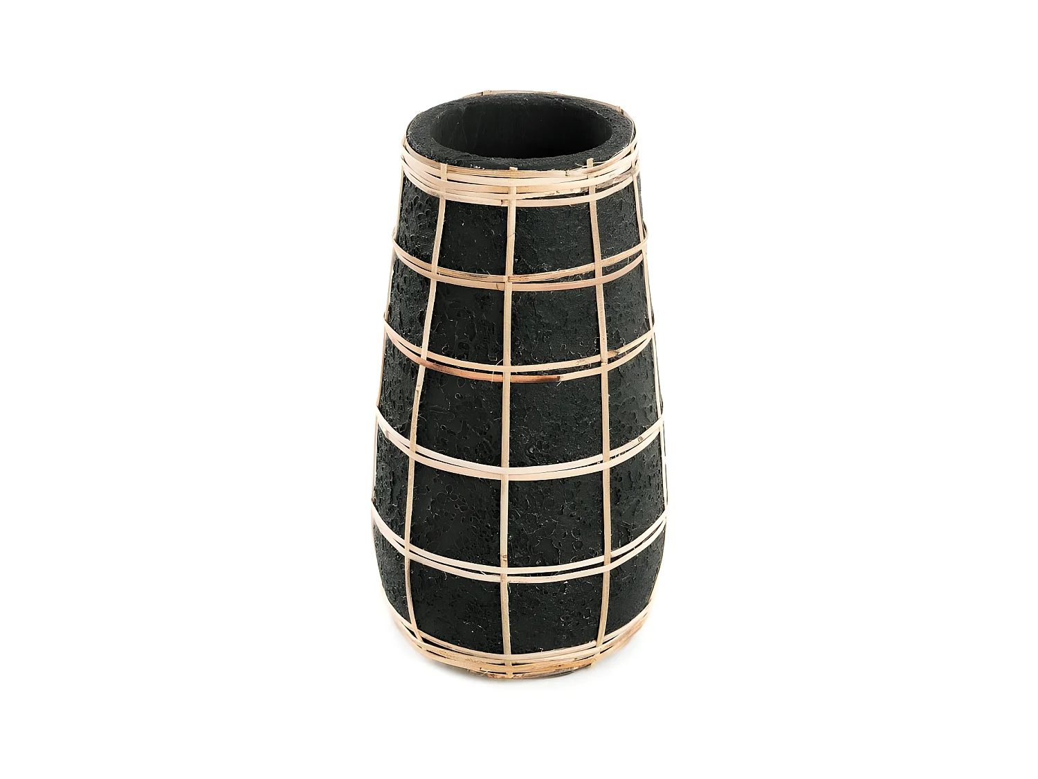 Vase avec rotin en béton noir 14x14x31 cm