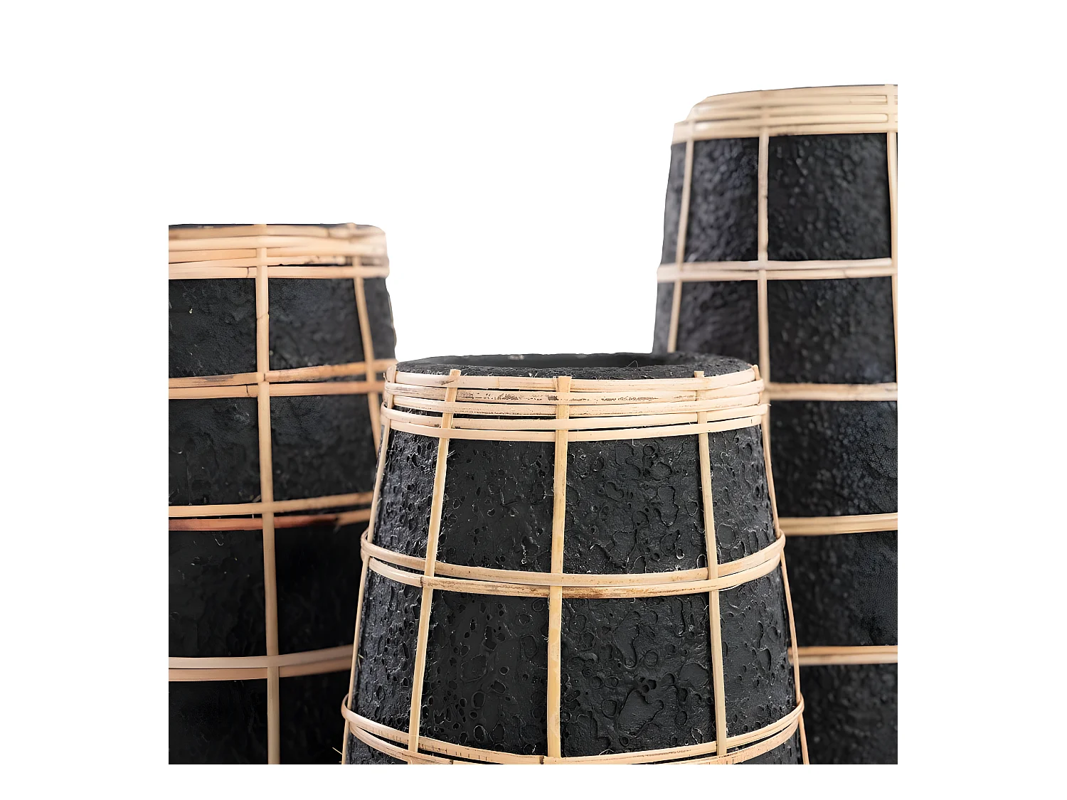 Vase avec rotin en béton noir 14x14x31 cm