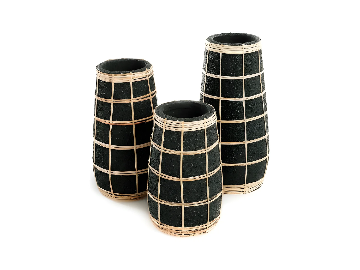 Vase avec rotin en béton noir 14x14x31 cm