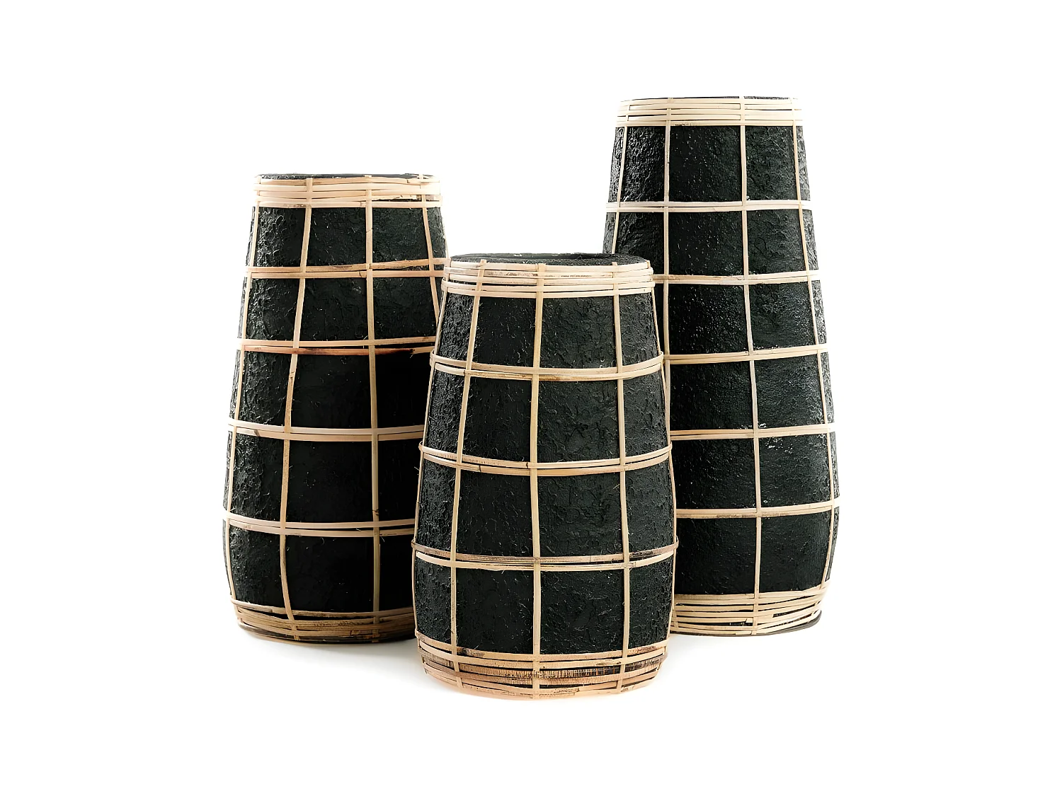 Vase avec rotin en béton noir 14x14x31 cm