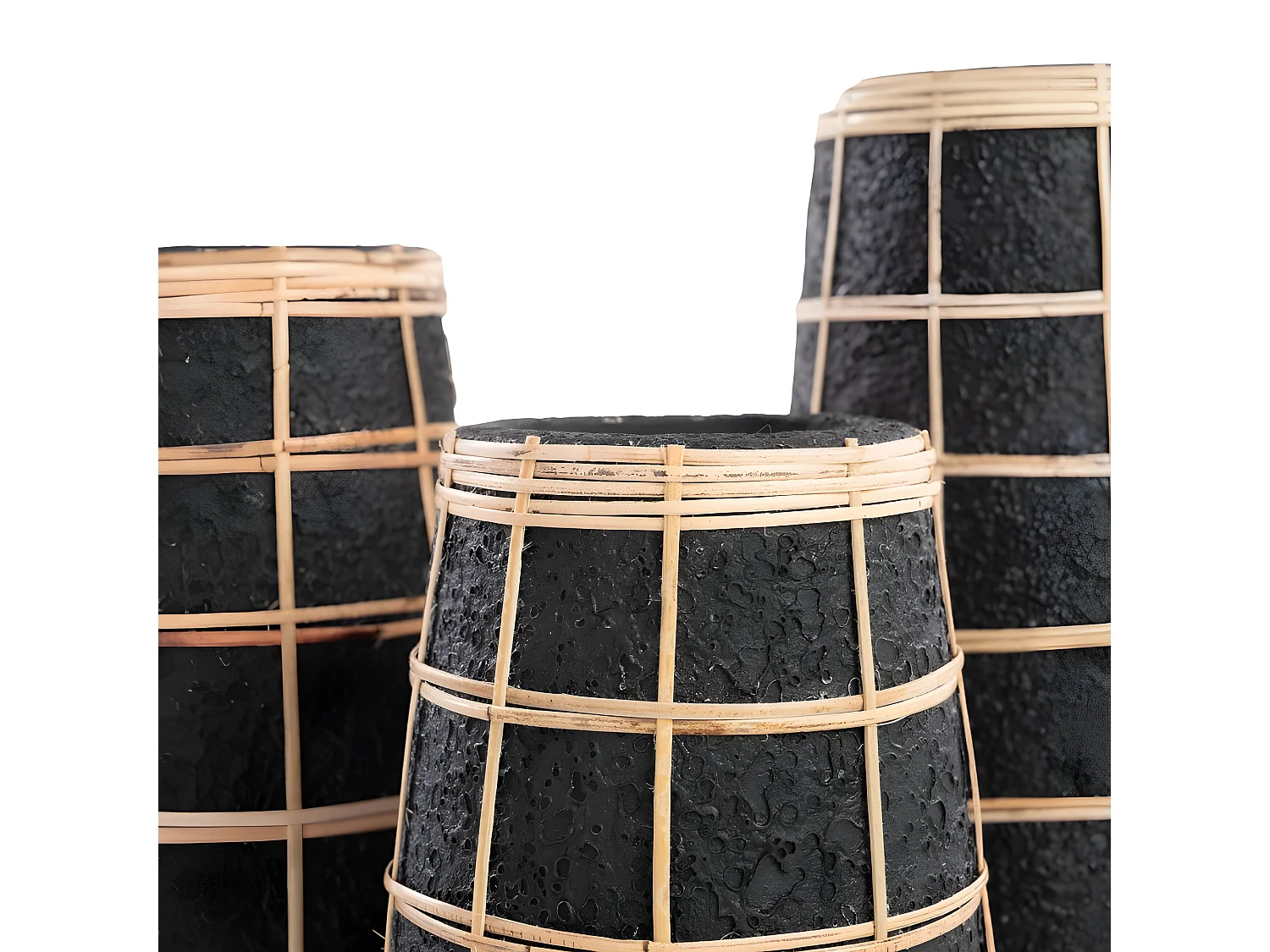 Vase avec rotin en béton noir 14x14x31 cm