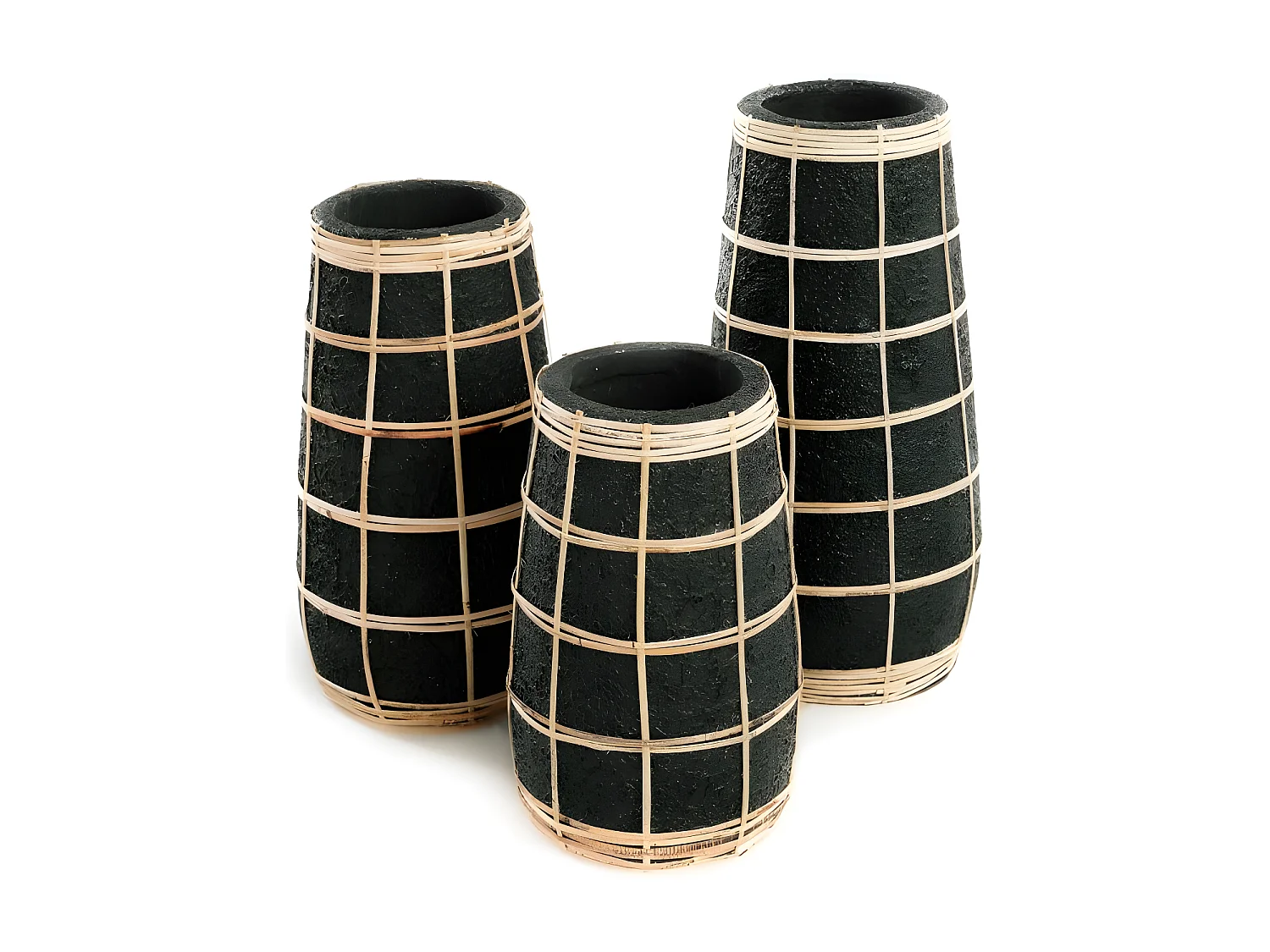 Vase avec rotin en béton noir 14x14x31 cm