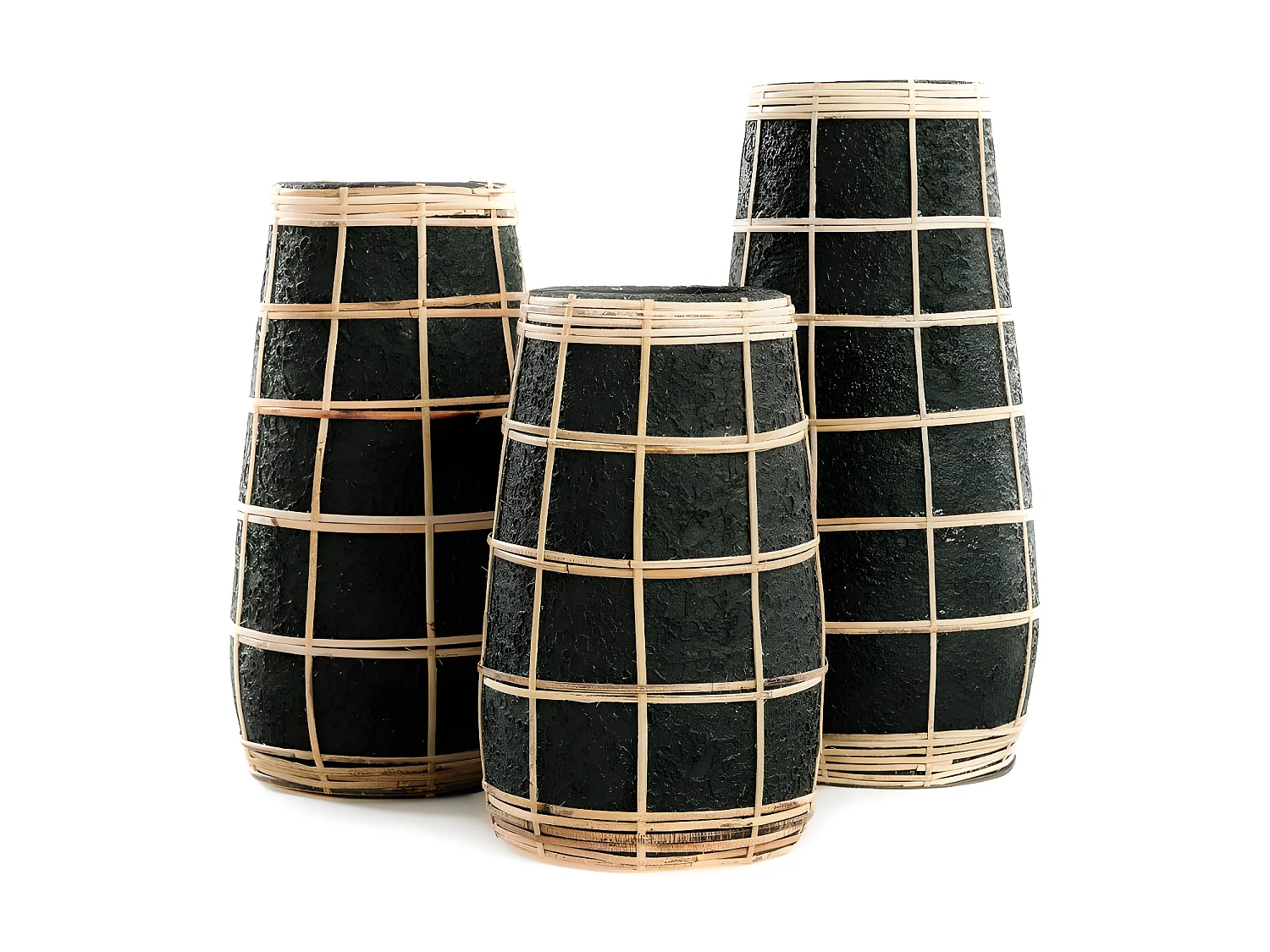 Vase avec rotin en béton noir 14x14x31 cm