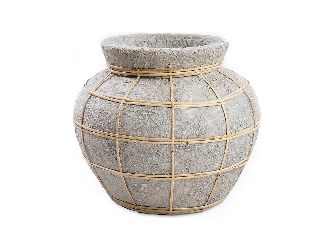 Vase avec rotin en béton naturel 29x29x23 cm