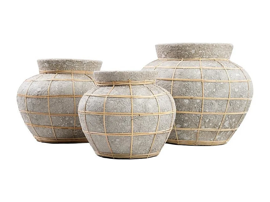 Vase avec rotin en béton naturel 29x29x23 cm