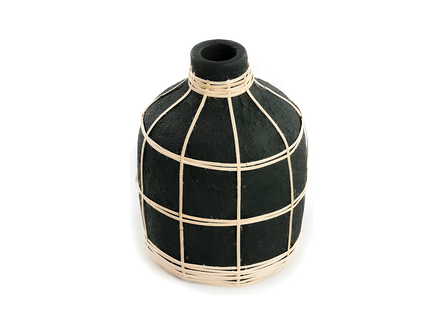 Vase avec rotin en béton noir 13x13x19 cm