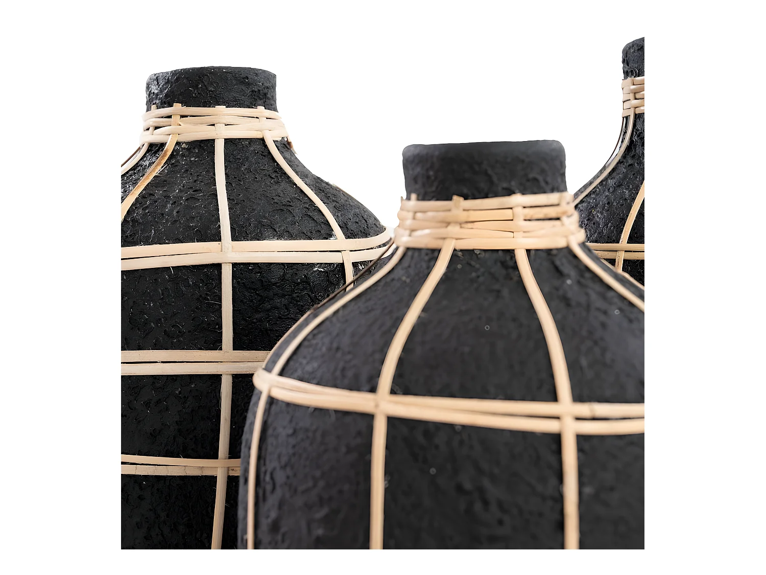 Vase avec rotin en béton noir 13x13x19 cm