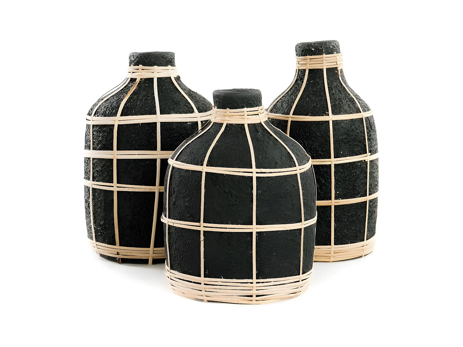 Vase avec rotin en béton noir 13x13x19 cm