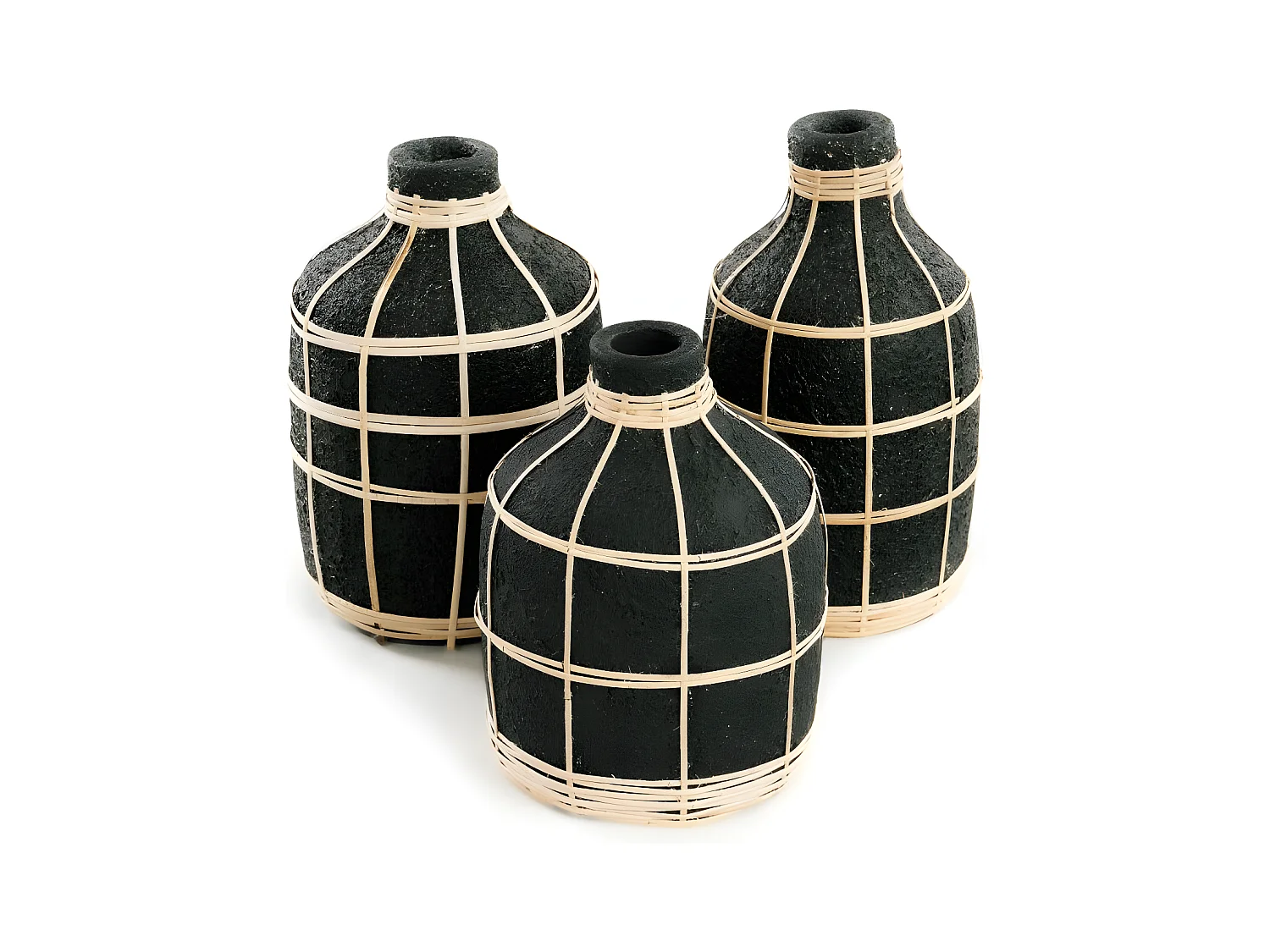 Vase avec rotin en béton noir 13x13x19 cm