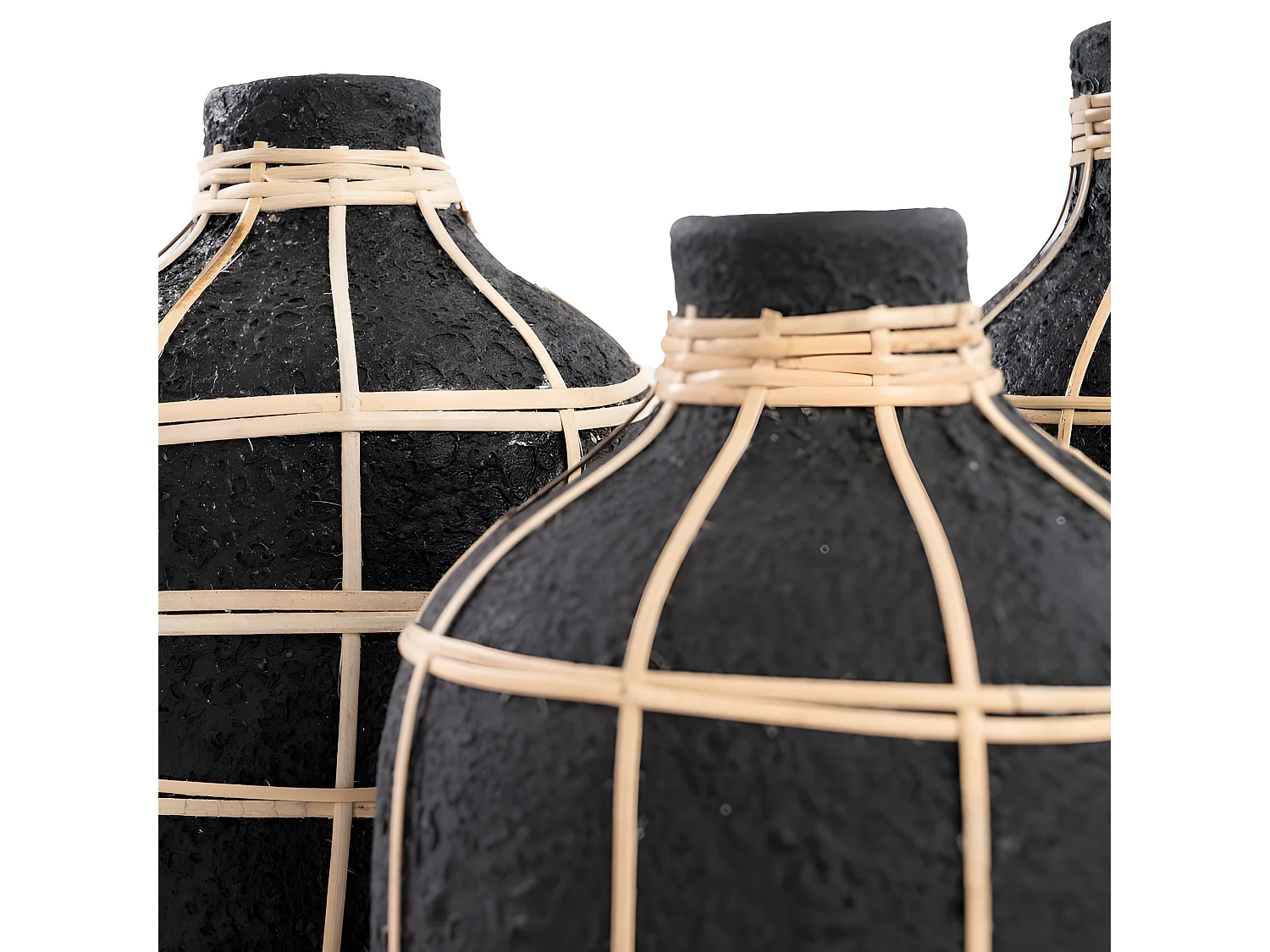 Vase avec rotin en béton noir 13x13x19 cm