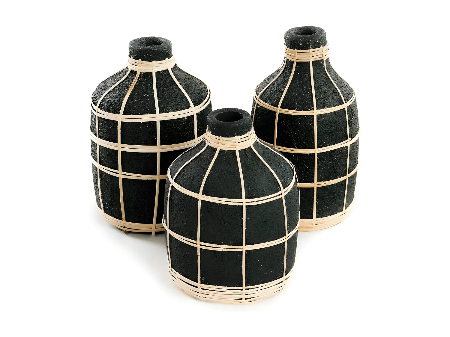 Vase avec rotin en béton noir 13x13x19 cm