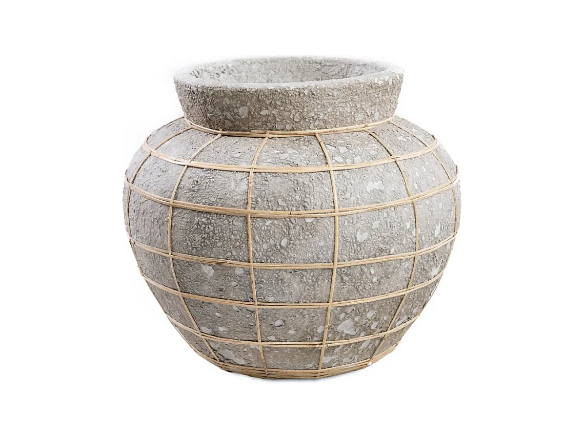 Vase avec rotin en béton naturel 33x33x27 cm
