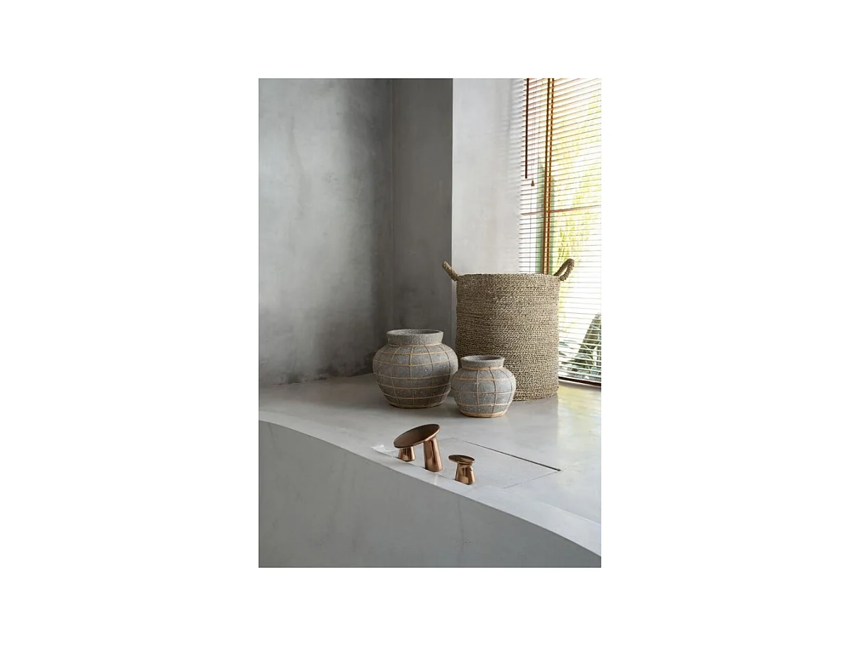 Vase avec rotin en béton naturel 33x33x27 cm