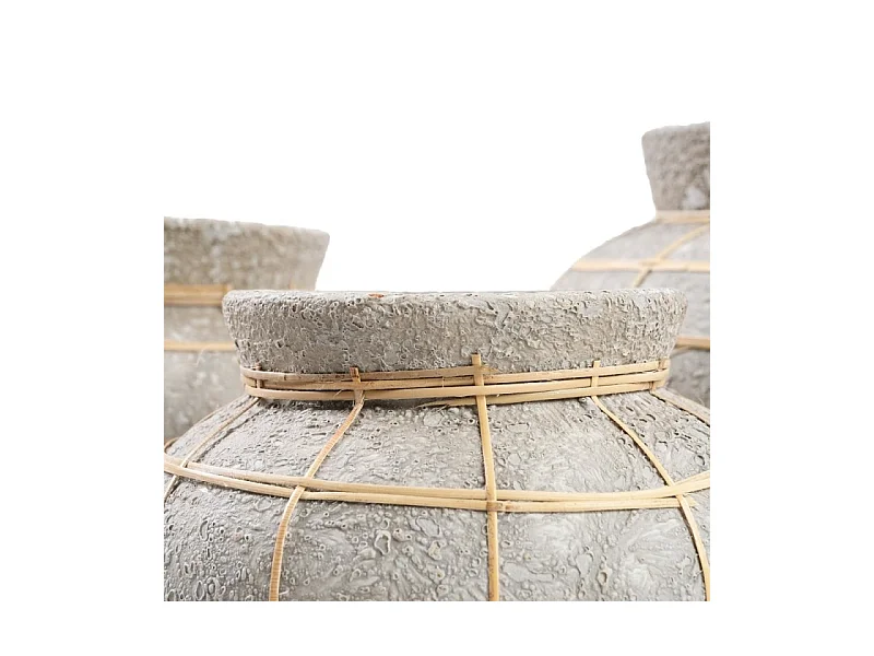 Vase avec rotin en béton naturel 33x33x27 cm