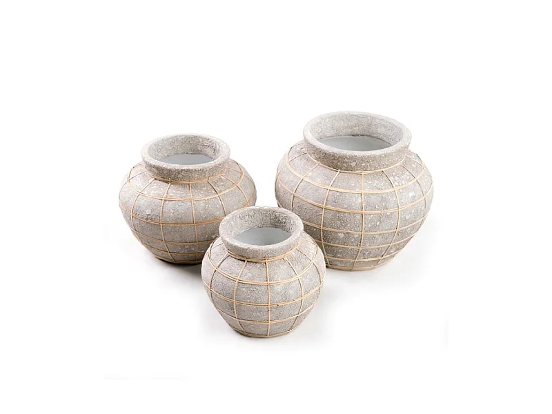 Vase avec rotin en béton naturel 33x33x27 cm