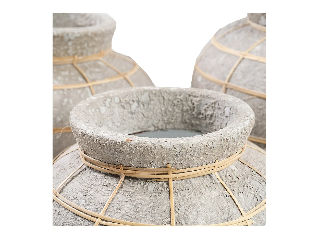 Vase avec rotin en béton naturel 33x33x27 cm
