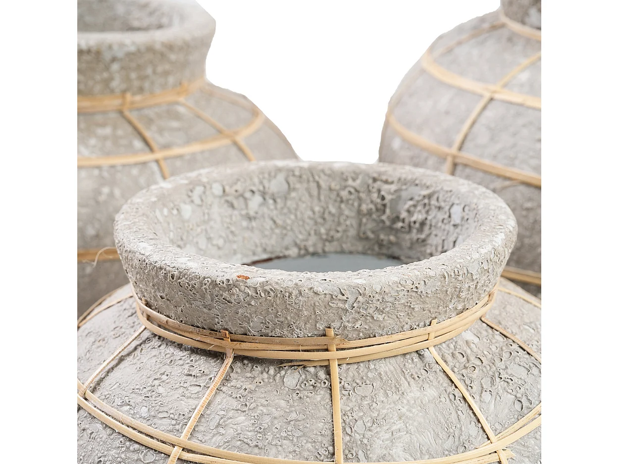 Vase avec rotin en béton naturel 33x33x27 cm