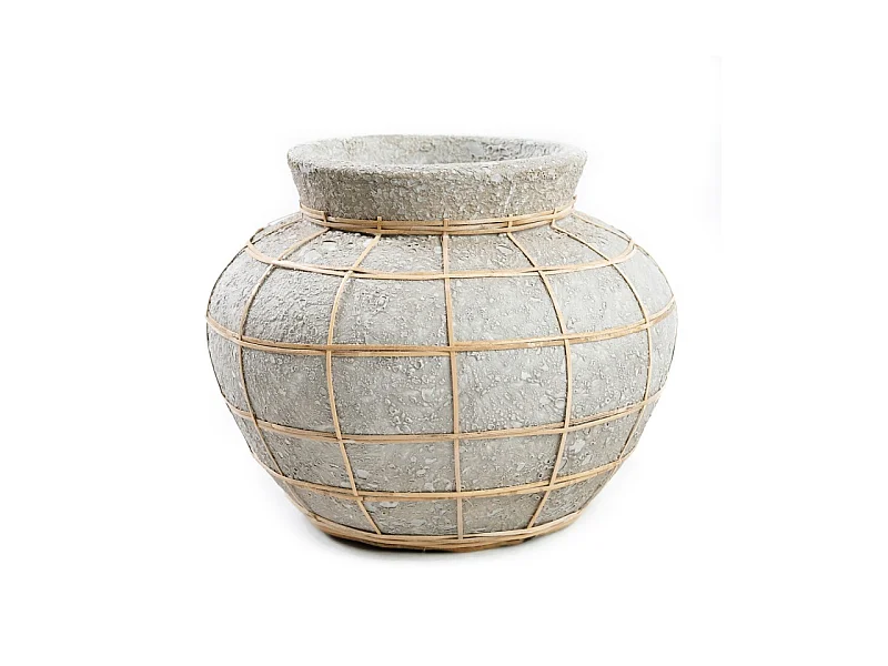 Vase avec rotin en béton naturel 25x25x19 cm