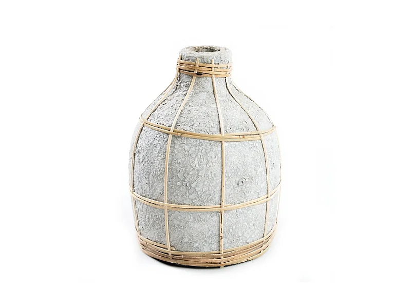 Vase avec rotin en béton gris 13x13x19 cm