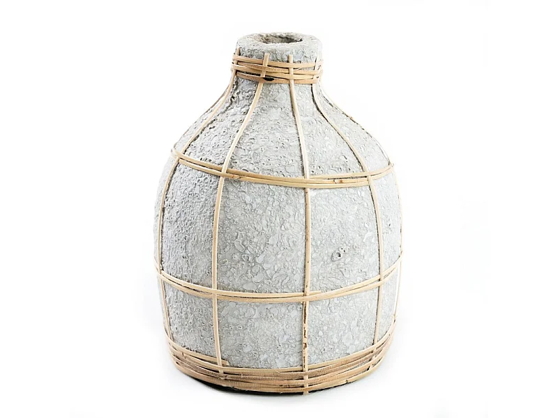 Vase avec rotin en béton gris 13x13x19 cm