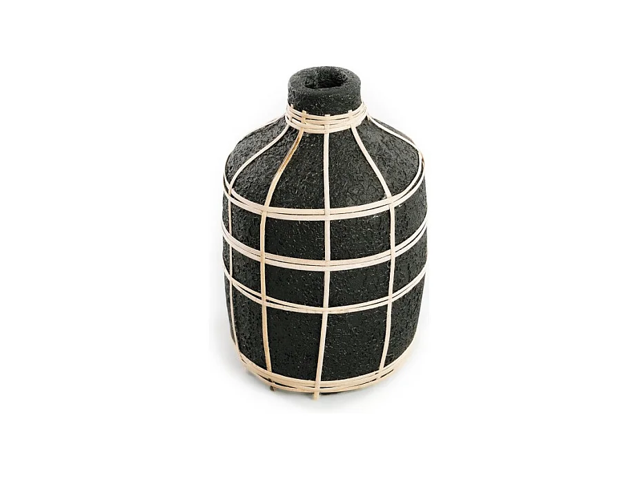 Vase avec rotin en béton noir 13x13x23 cm
