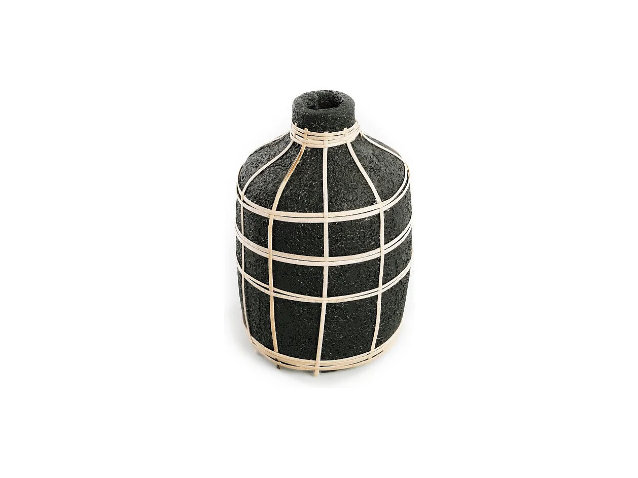 Vase avec rotin en béton noir 13x13x23 cm