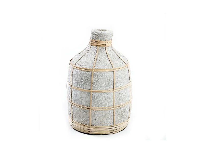 Vase avec rotin en béton gris 13x13x23 cm