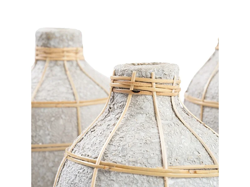 Vase avec rotin en béton gris 13x13x23 cm