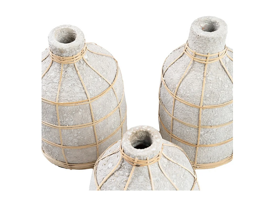 Vase avec rotin en béton gris 13x13x23 cm