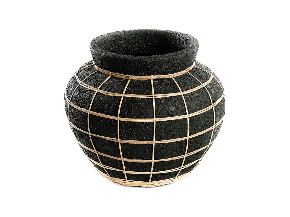 Vase avec rotin en béton noir 33x33x27 cm