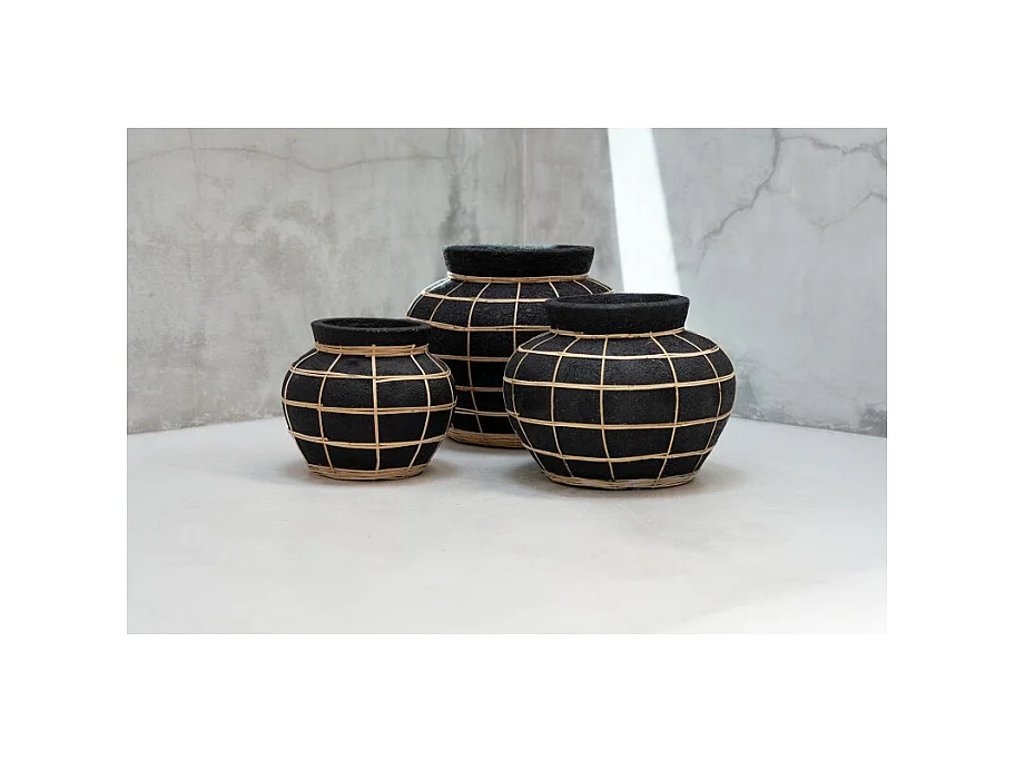 Vase avec rotin en béton noir 33x33x27 cm