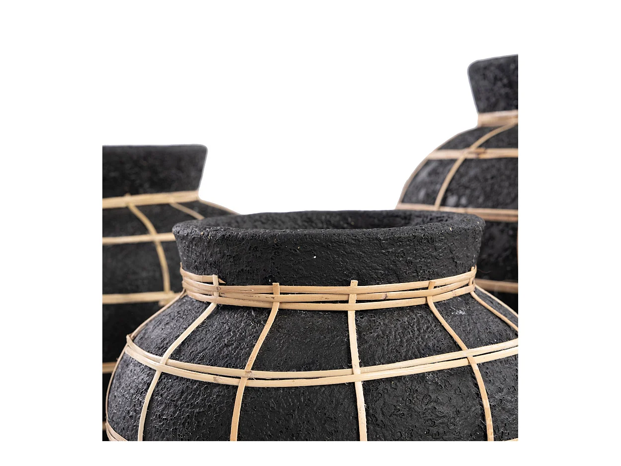 Vase avec rotin en béton noir 33x33x27 cm