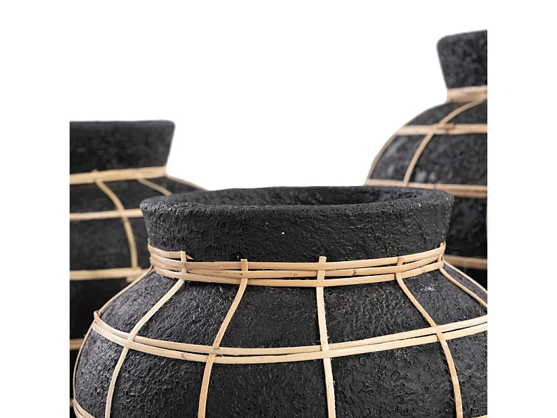 Vase avec rotin en béton noir 33x33x27 cm
