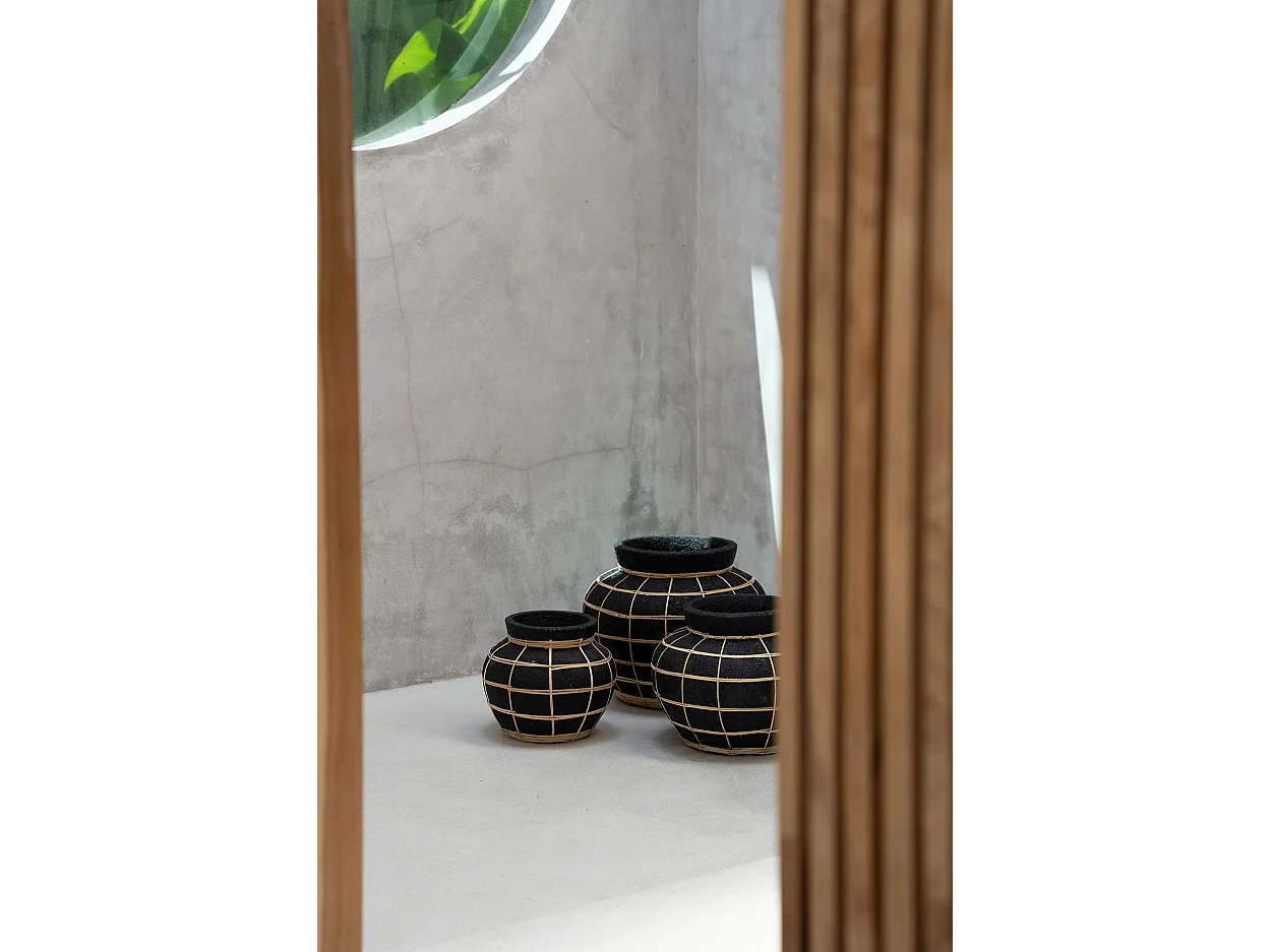 Vase avec rotin en béton noir 33x33x27 cm