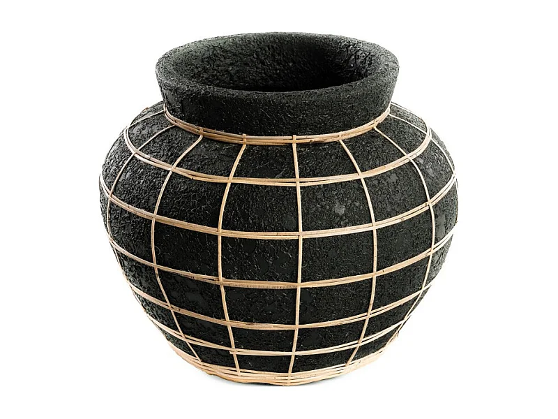 Vase avec rotin en béton noir 33x33x27 cm