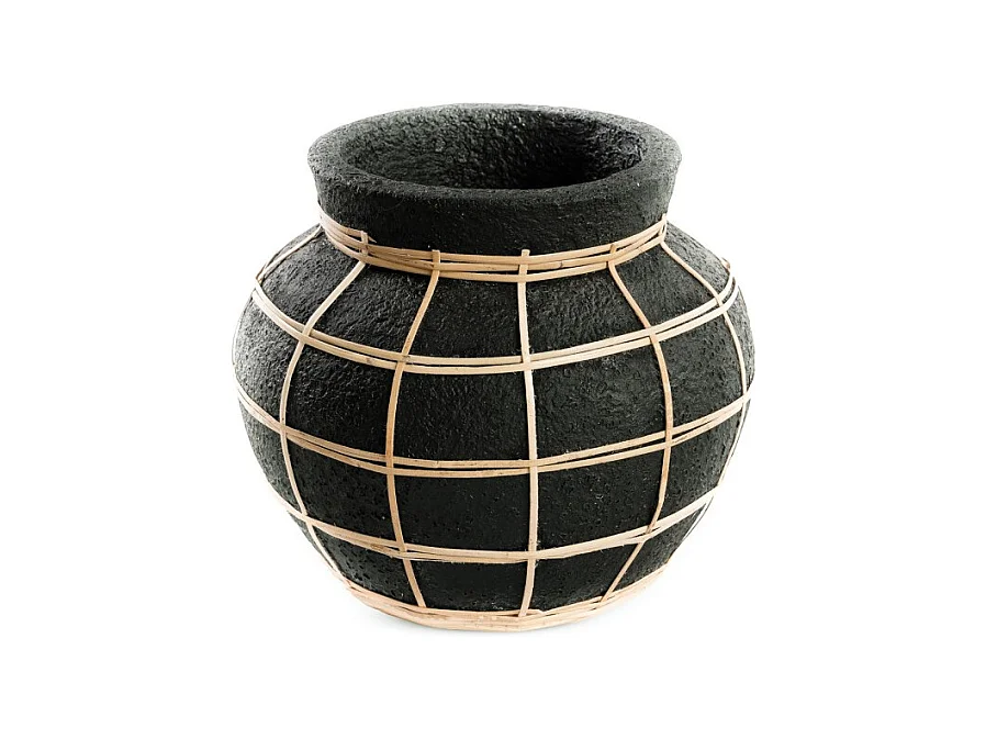 Vase avec rotin en béton noir 25x25x19cm