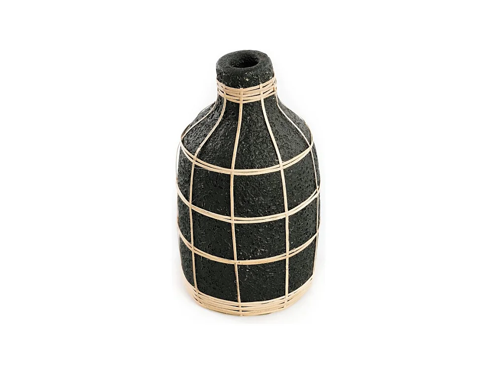 Vase avec rotin en béton noir 13x13x24 cm