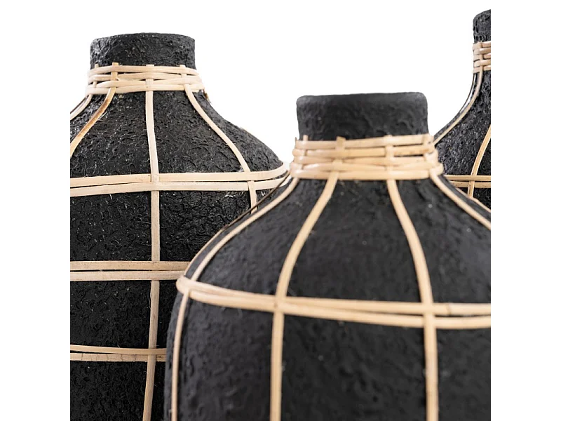 Vase avec rotin en béton noir 13x13x24 cm