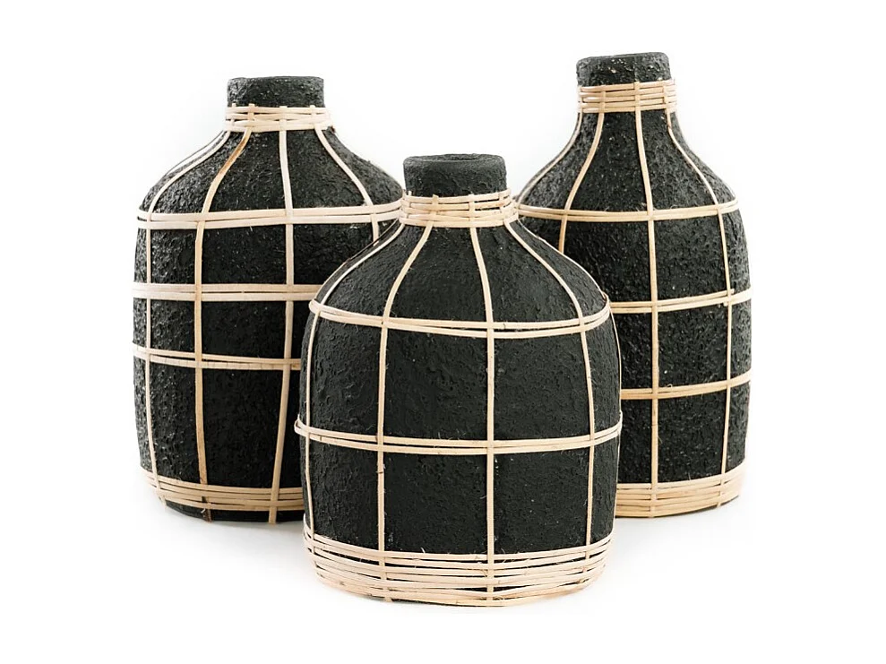 Vase avec rotin en béton noir 13x13x24 cm