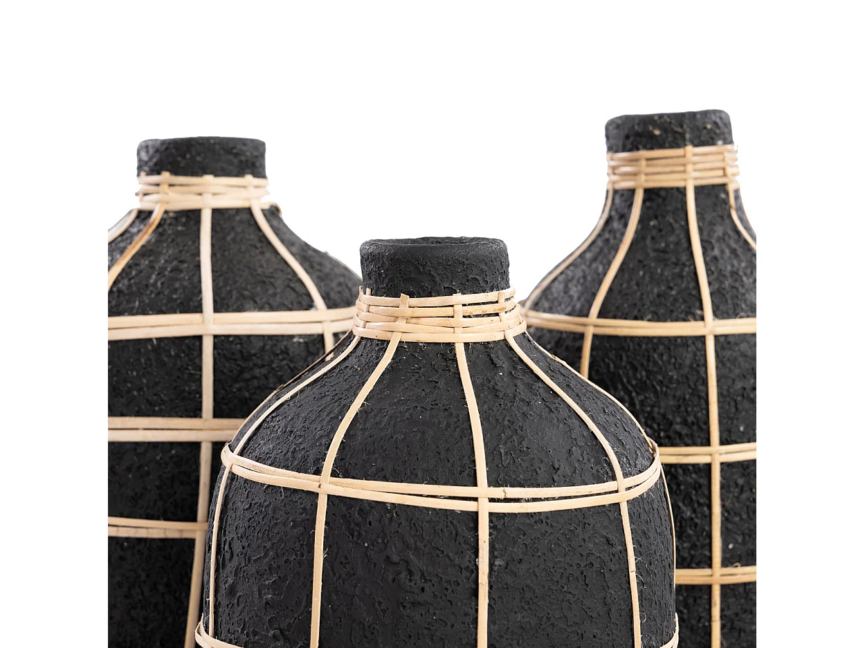Vase avec rotin en béton noir 13x13x24 cm