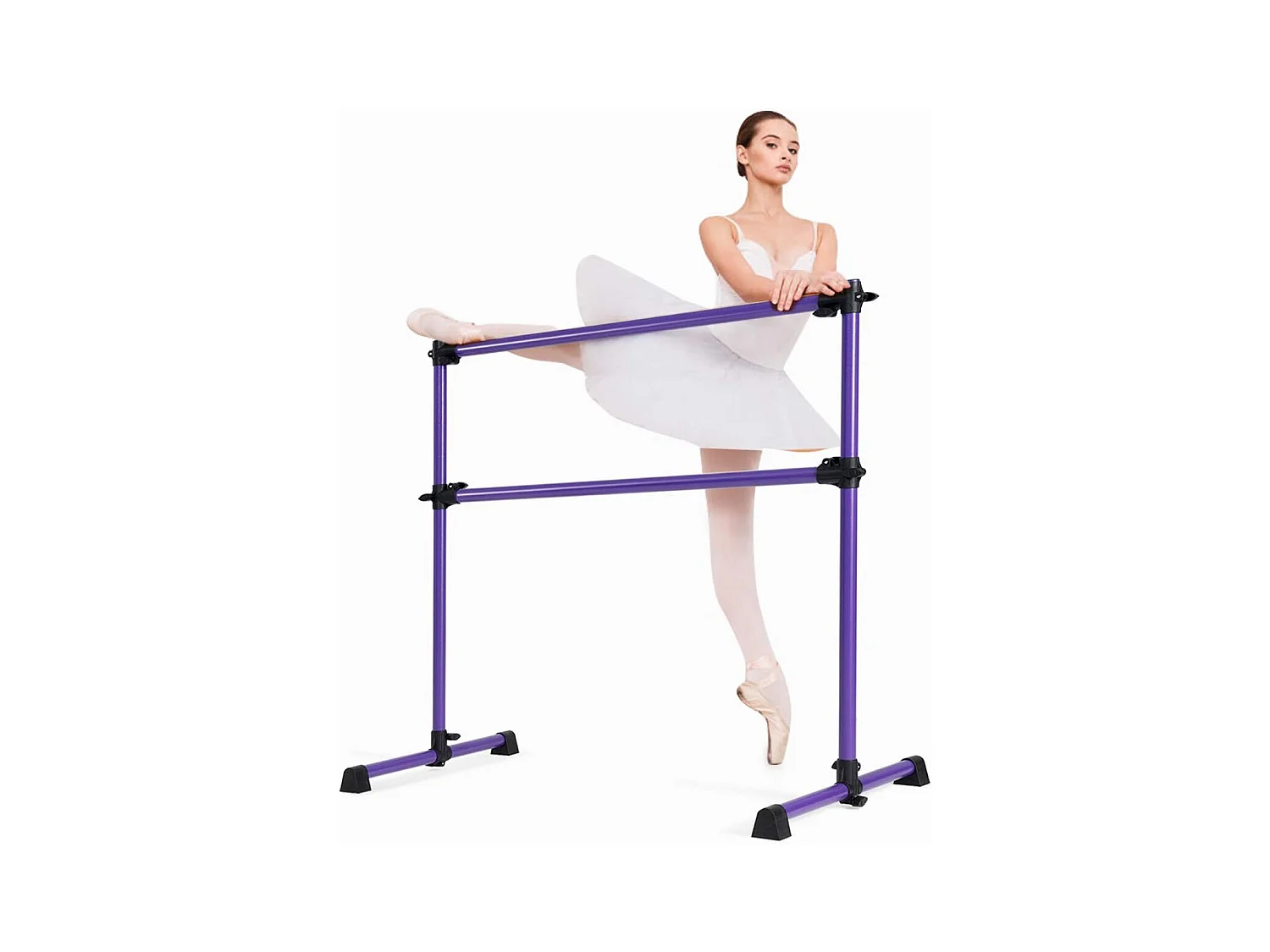 Double Barre de Danse Classique Hauteur Réglable 20-119CM avec Eponge Base Rotative Charge Max 50KG