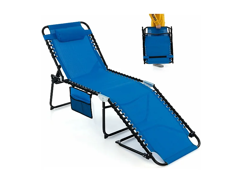 Chaise Longue Pliante avec Appuie-tête Amovible Dossier Réglable à 4 Positions Acier Antirouille pour CamBoisg Terrasse, Bleu
