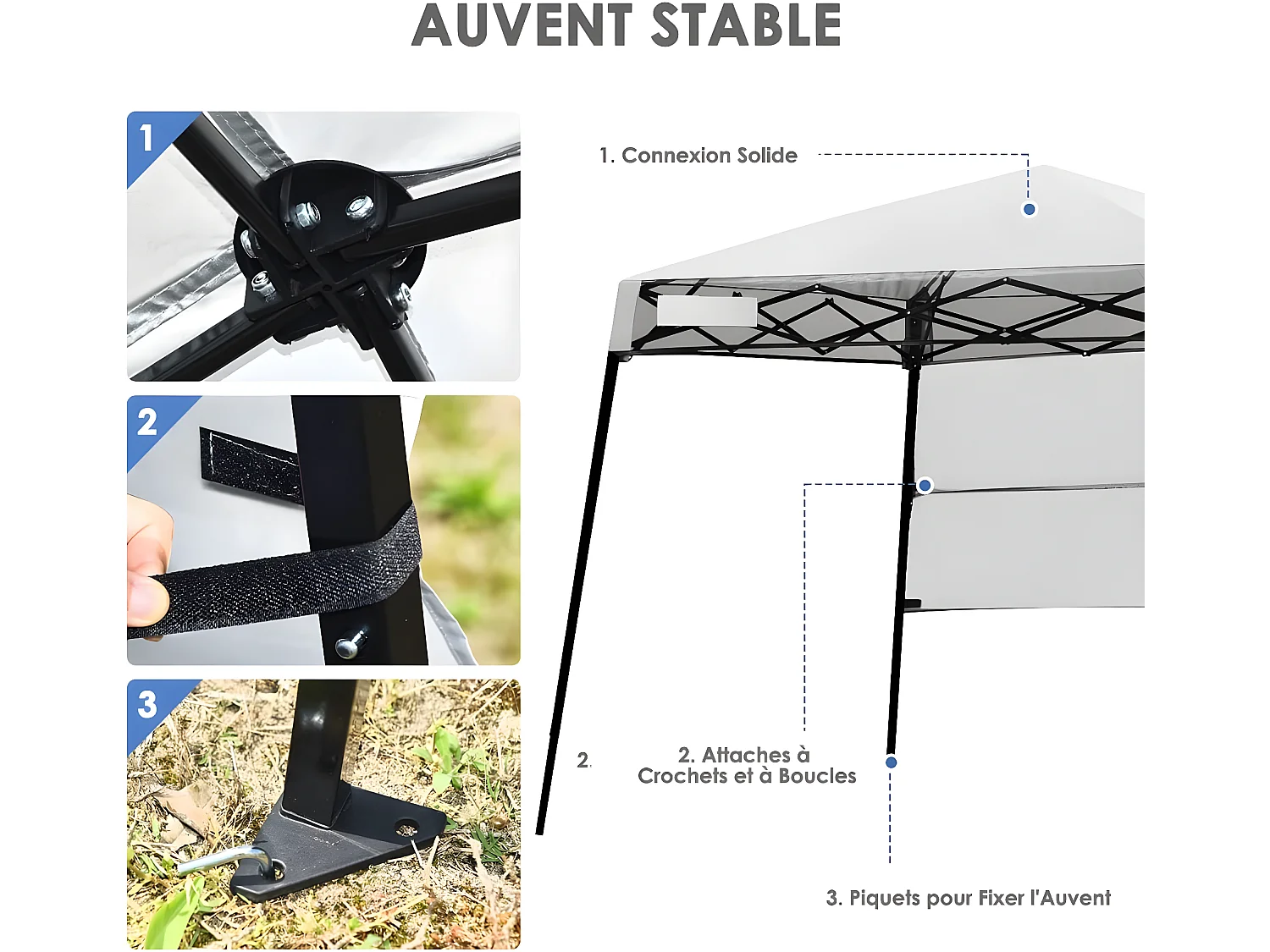 Tonnelle Pliante 181 x 181 cm/Tente d'Extérieur pour Protection Solaire-Portable et Léger Abri avec Sac à Dos pour CamBoisg, Fête, Barbecue Blanc