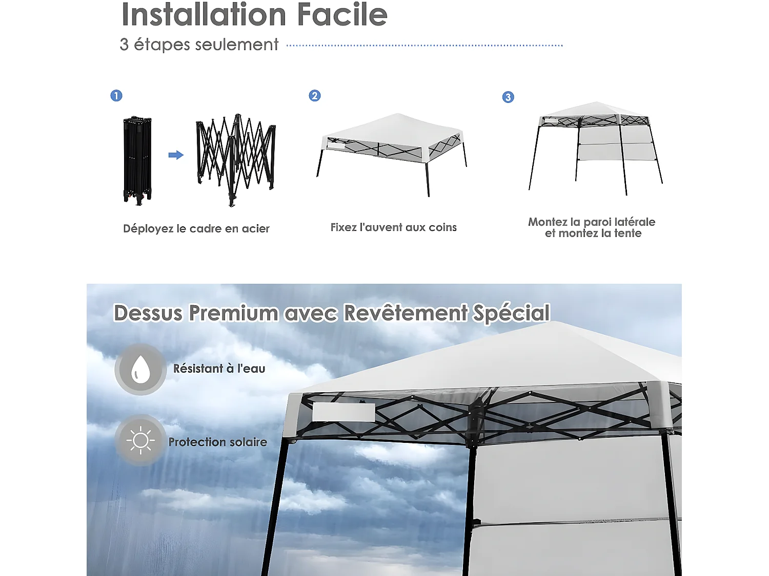 Tonnelle Pliante 181 x 181 cm/Tente d'Extérieur pour Protection Solaire-Portable et Léger Abri avec Sac à Dos pour CamBoisg, Fête, Barbecue Blanc