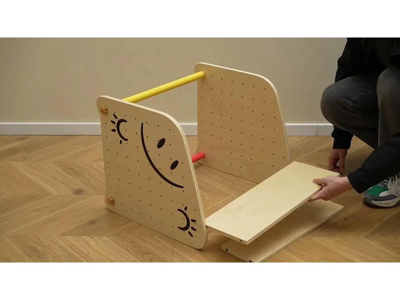 Échelle d'escalade Montessori Enfants avec Rampe Double Face & Réglable, Jouet d'escalade en Bois avec Toboggan(Non Pliable)