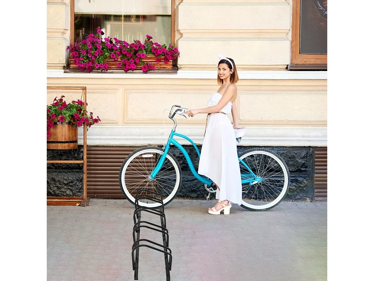 Râtelier 5 Vélos en Acier Fixation, Rangement Vélo au Sol ou Mur 150x32.5x26CM Résistant aux Intempéries Antirouille Ecole Commerce Noir