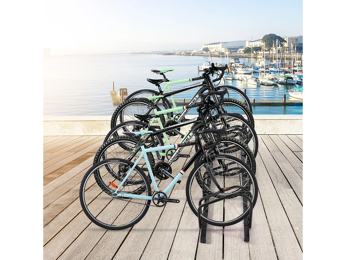 Râtelier 5 Vélos en Acier Fixation, Rangement Vélo au Sol ou Mur 150x32.5x26CM Résistant aux Intempéries Antirouille Ecole Commerce Noir