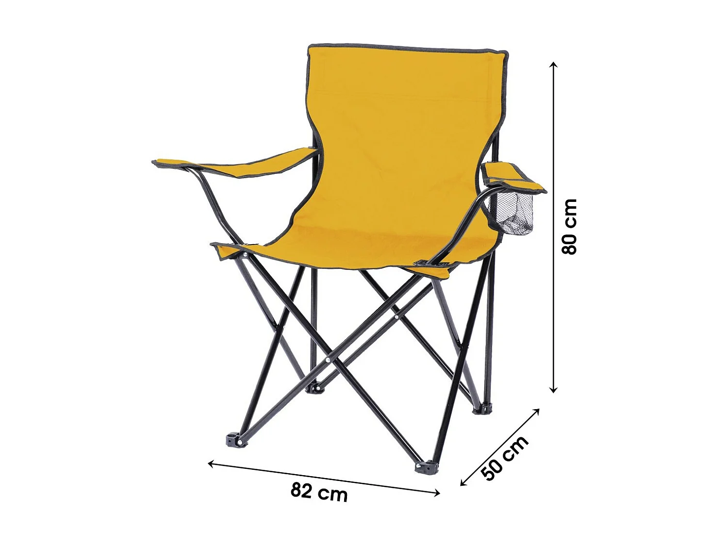 Fauteuil de camping pliable en tissu jaune – 82 x 50 x 80 cm