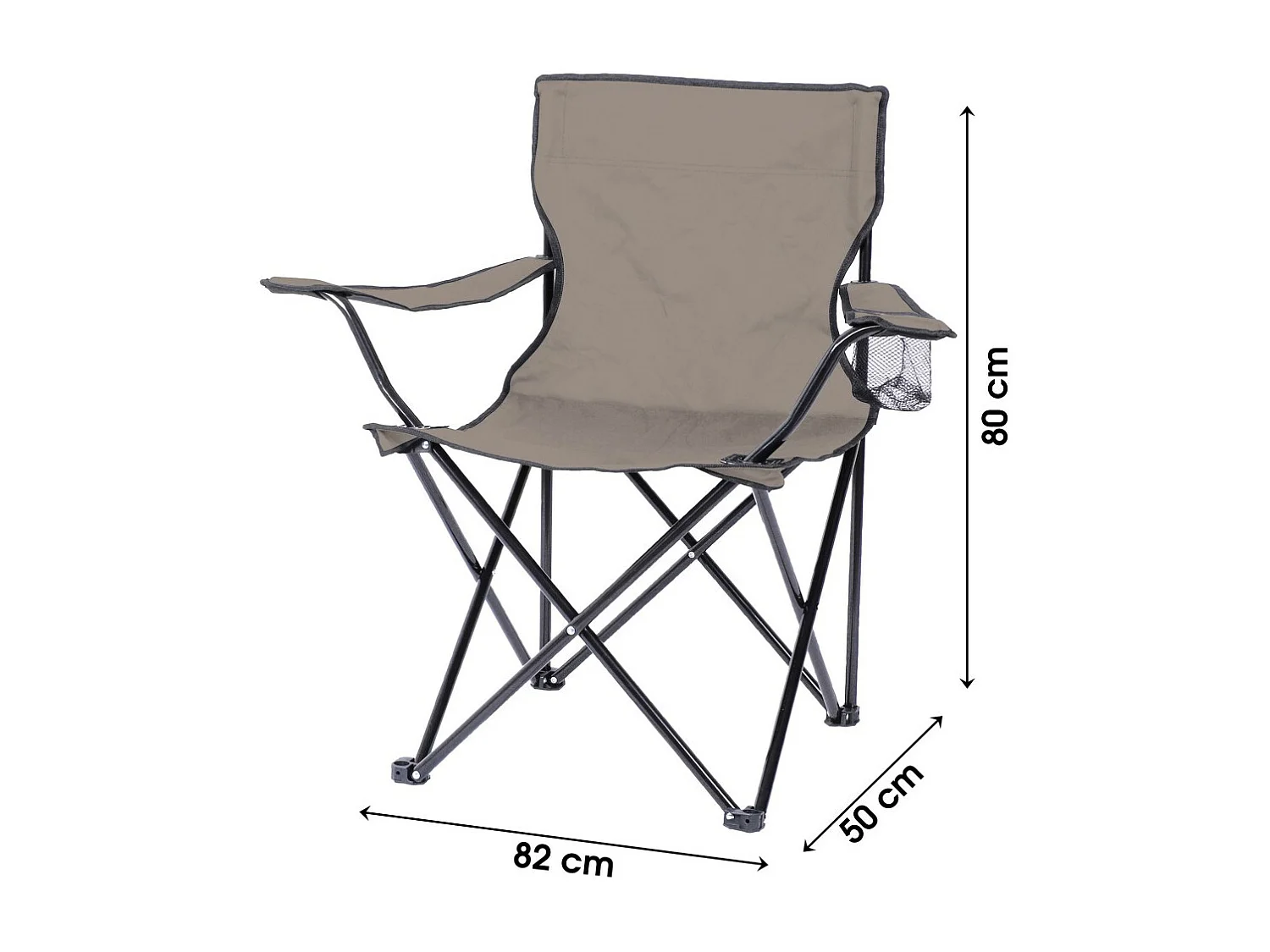 Cadeira de camping dobrável em tecido cor taupe 82x50x80cm