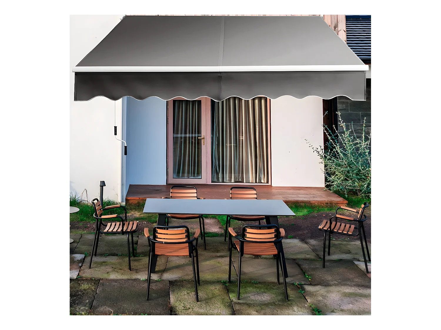 Auvent Rétractable Manuel 295x250CM Angle Ajustable 40°-100° sans Perçage en Aluminium et Tissu Teint en Fil pour Fenêtre,Terrasse, Balcon ou Jardin Installation RapideGris